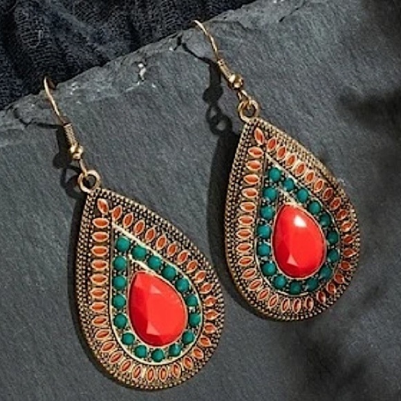Boho Water-Drop Gem Studded Multi-Color Earrings - Picture 1 of 2